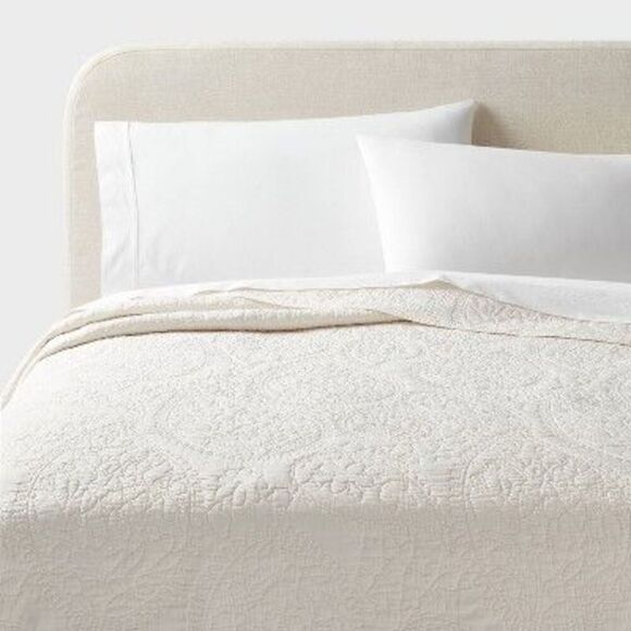 Open Box - Threshold - Full/Queen Garment Washed Paisley Stitch Quilt Ivo Ivory - Picture 1 of 2